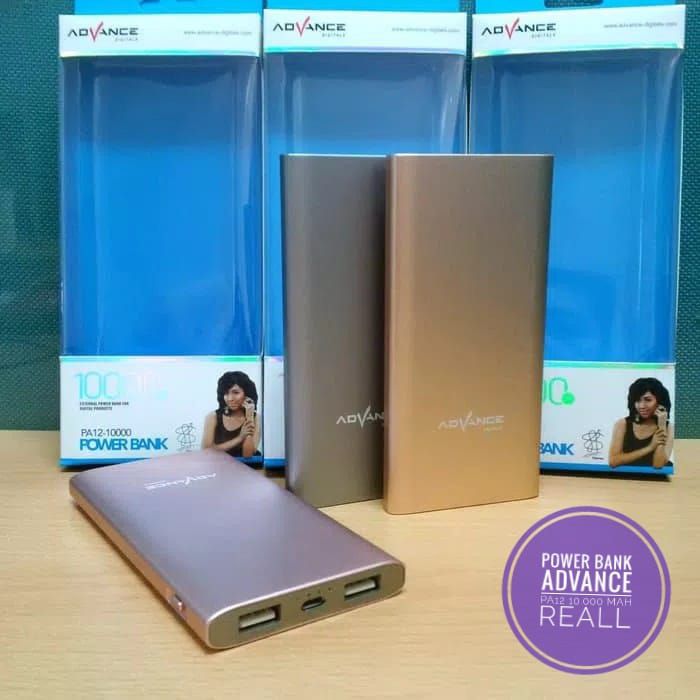 POWER BANK ADVANCE 10.000 MAH OUTPUT 2 USB FAST CHARGING BAHAN ALMINI GARANSI 1 TAHUN, RUSAK GANTI B