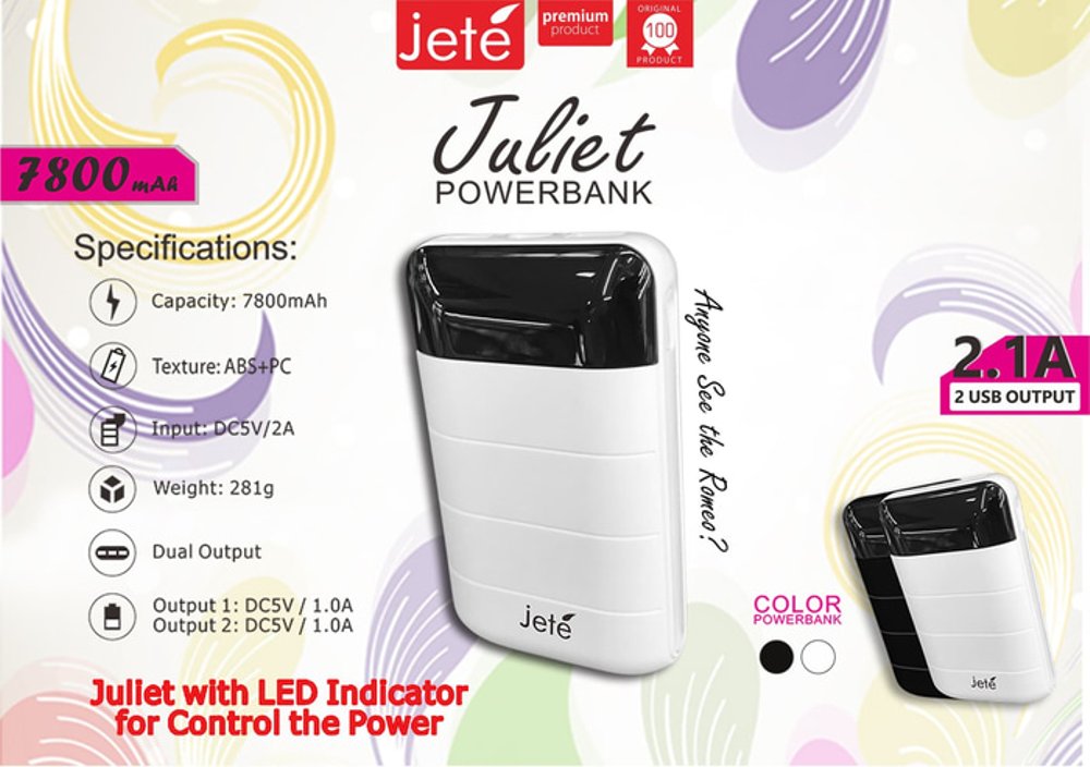 POWER BANK JETE JULIET 7.800 MAH GARANSI 1 TAHUN