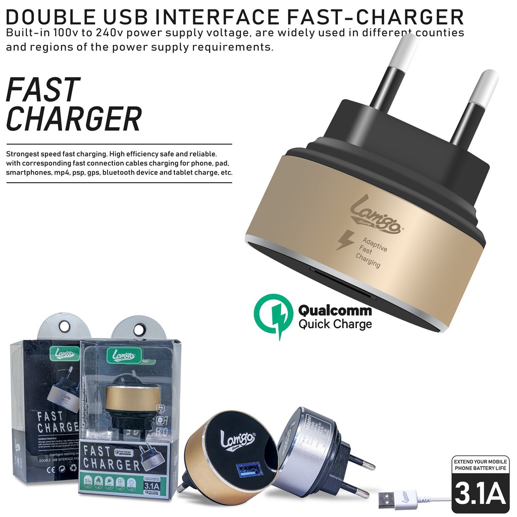 TRAVEL CHARGER LAMIGO L007 METAL 2.1A MICRO USB